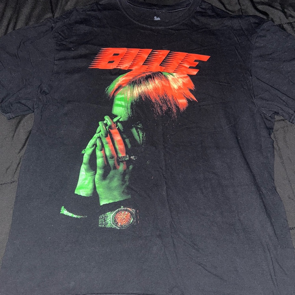 Black Billie Eilish Graphic T-Shirt with Red and Green Design